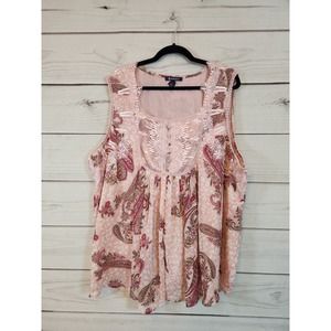 Roaman's Women's‎ Pink Floral Cotton Sleeveless Square Neck Blouse Top Size 30W